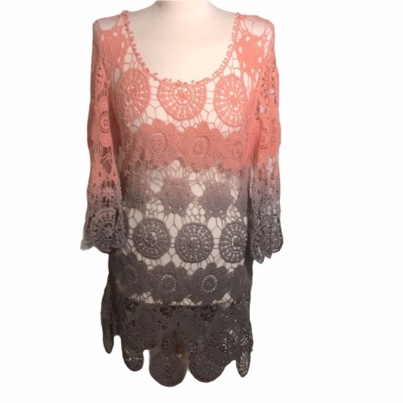 Angie eyelet lace Ombré pink gray top coverup size M - Picture 1 of 12